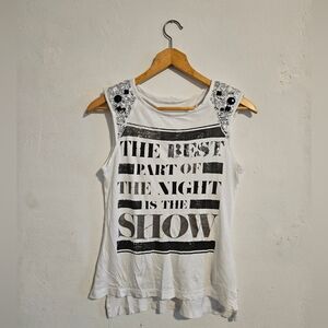 Guess Unique Embellished White Graphic Muscle Tank - The Best Part of the Night